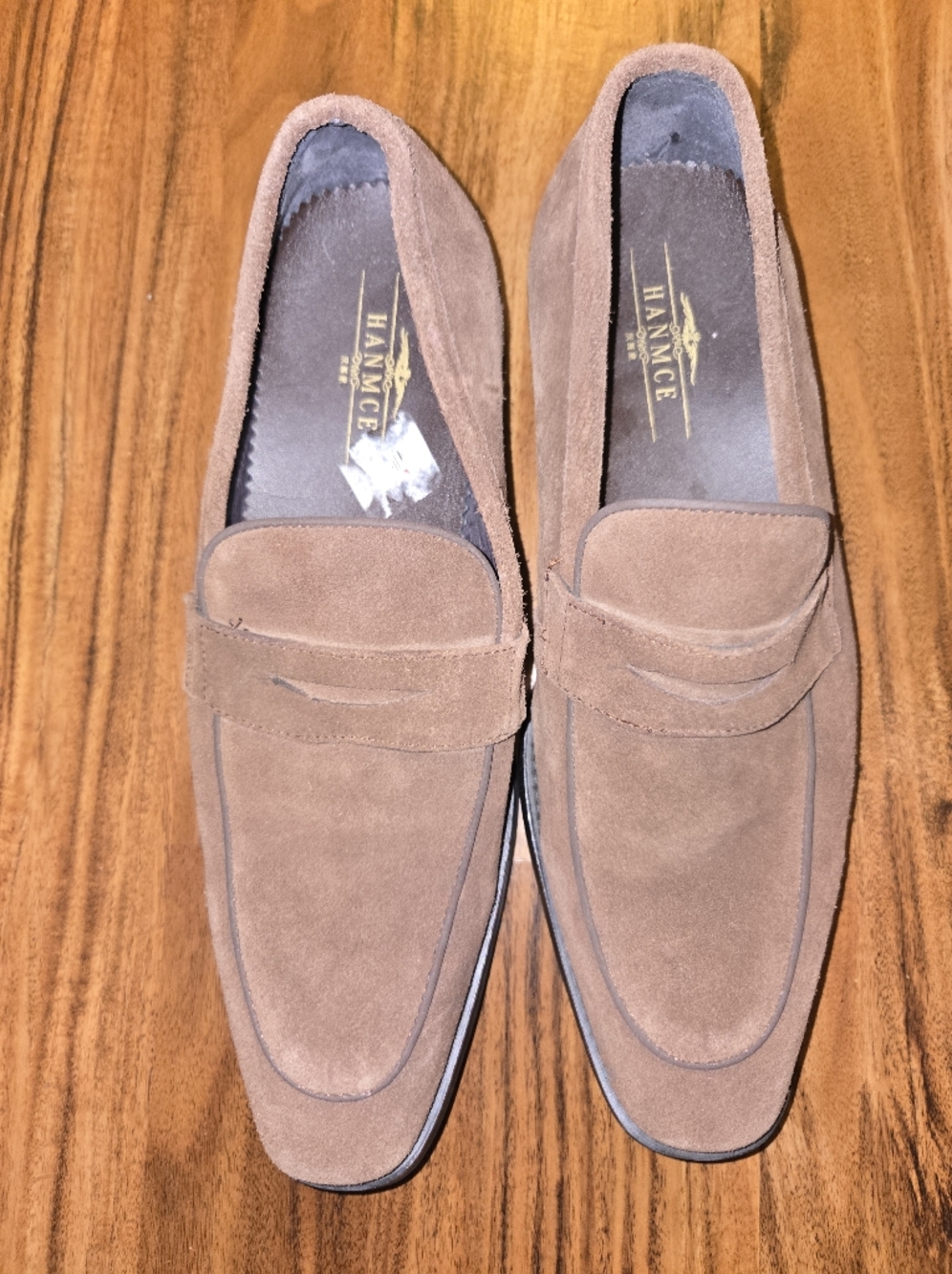 Hanmce Men's Brown Suede Penny Loafers, Size 37/5.5